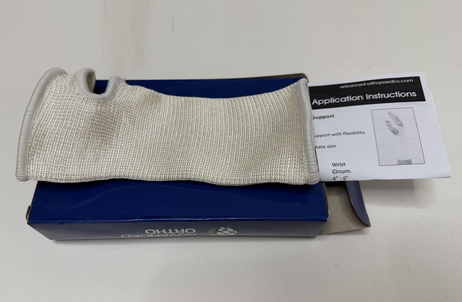 Advanced Orthopaedics LARGE White Elastic Slip-On Wrist Support NEW Made in USA