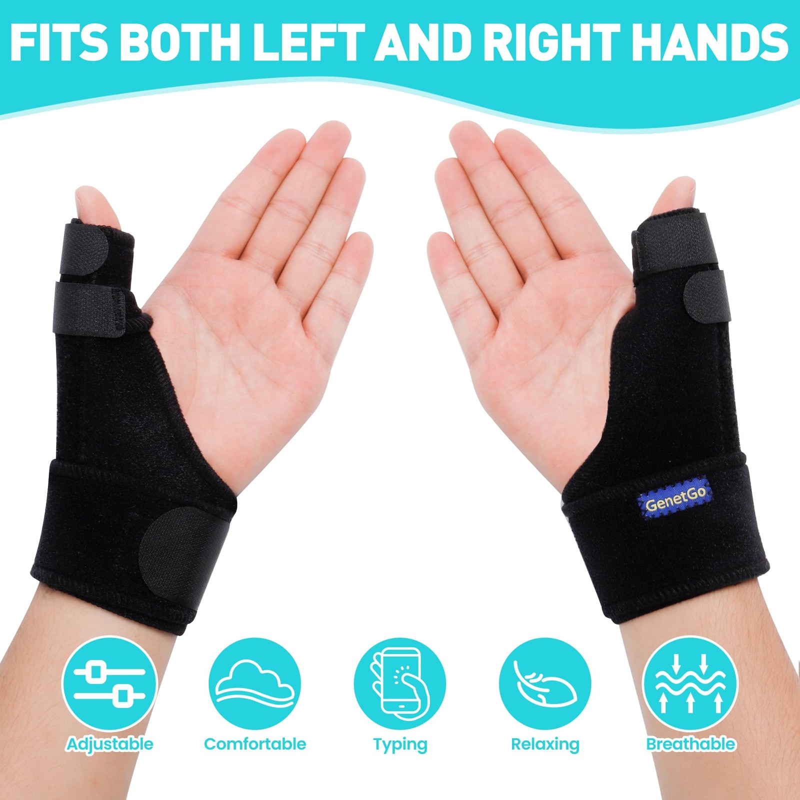 GenetGo Trigger Thumb Splint – Spica Support Brace One Size, Black