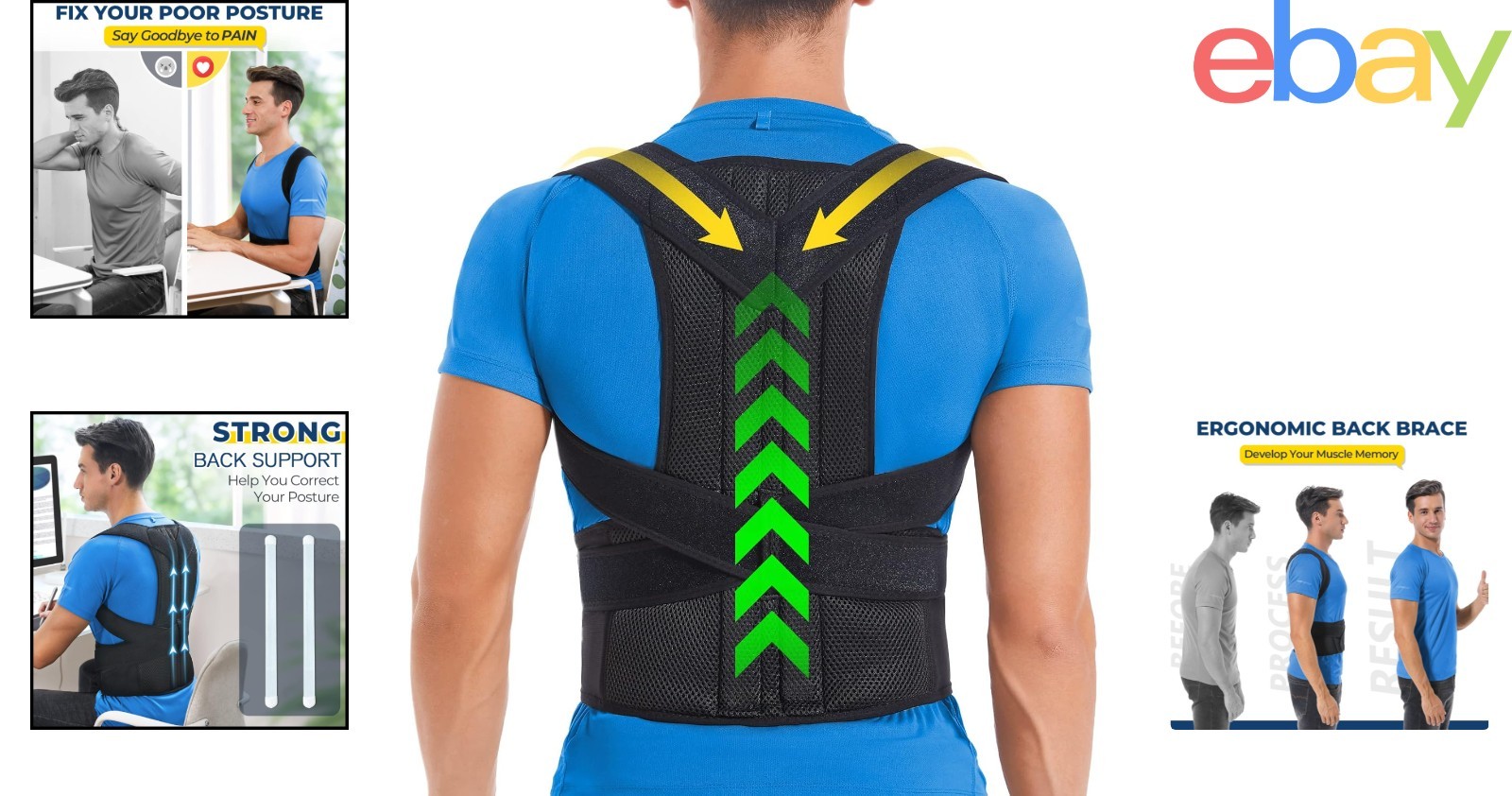 Adjustable Back Brace for Pain Relief and Improved Posture Support for Adults