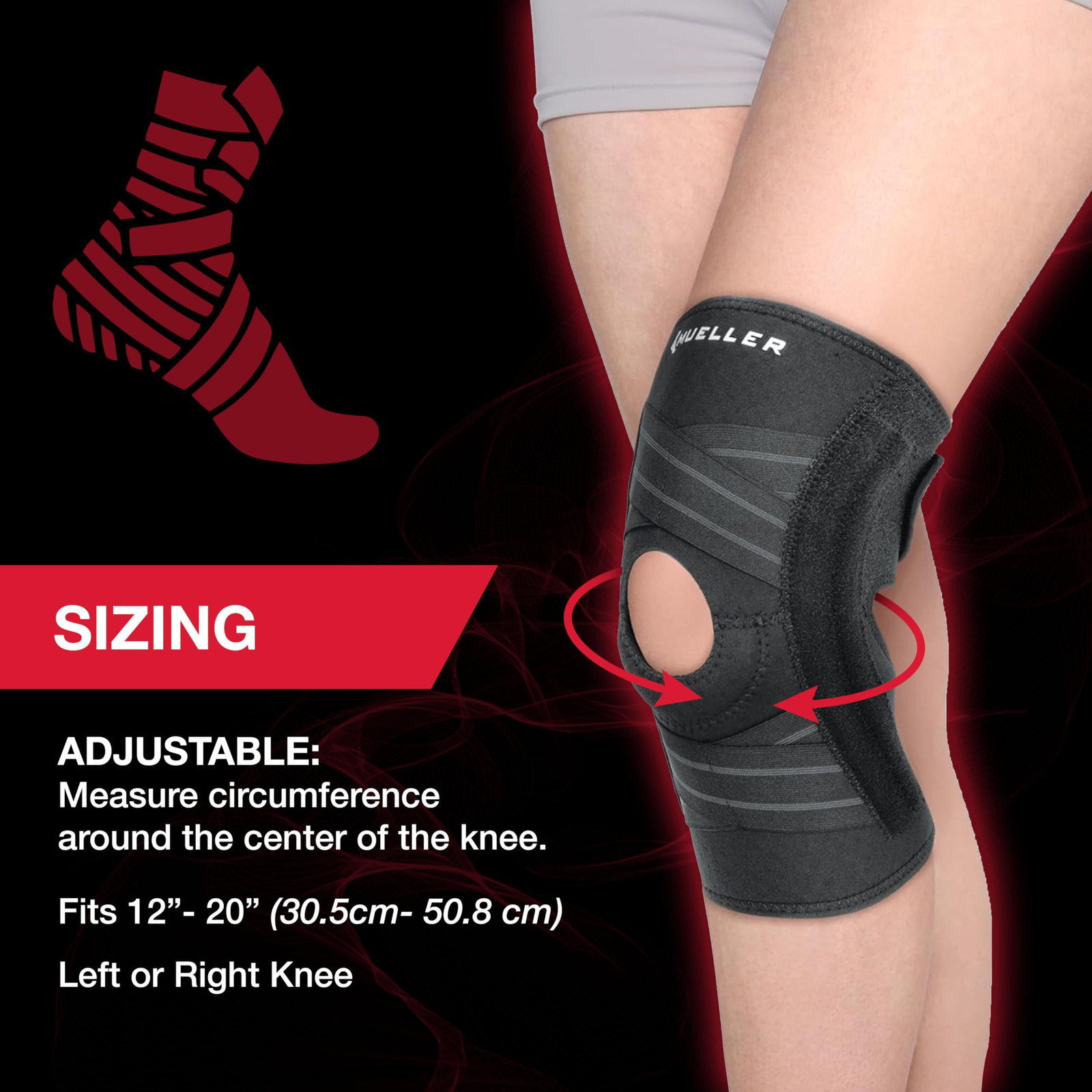 MUELLER Sports Medicine Self Adjusting Knee Brace One Size (Pack of 1), Black