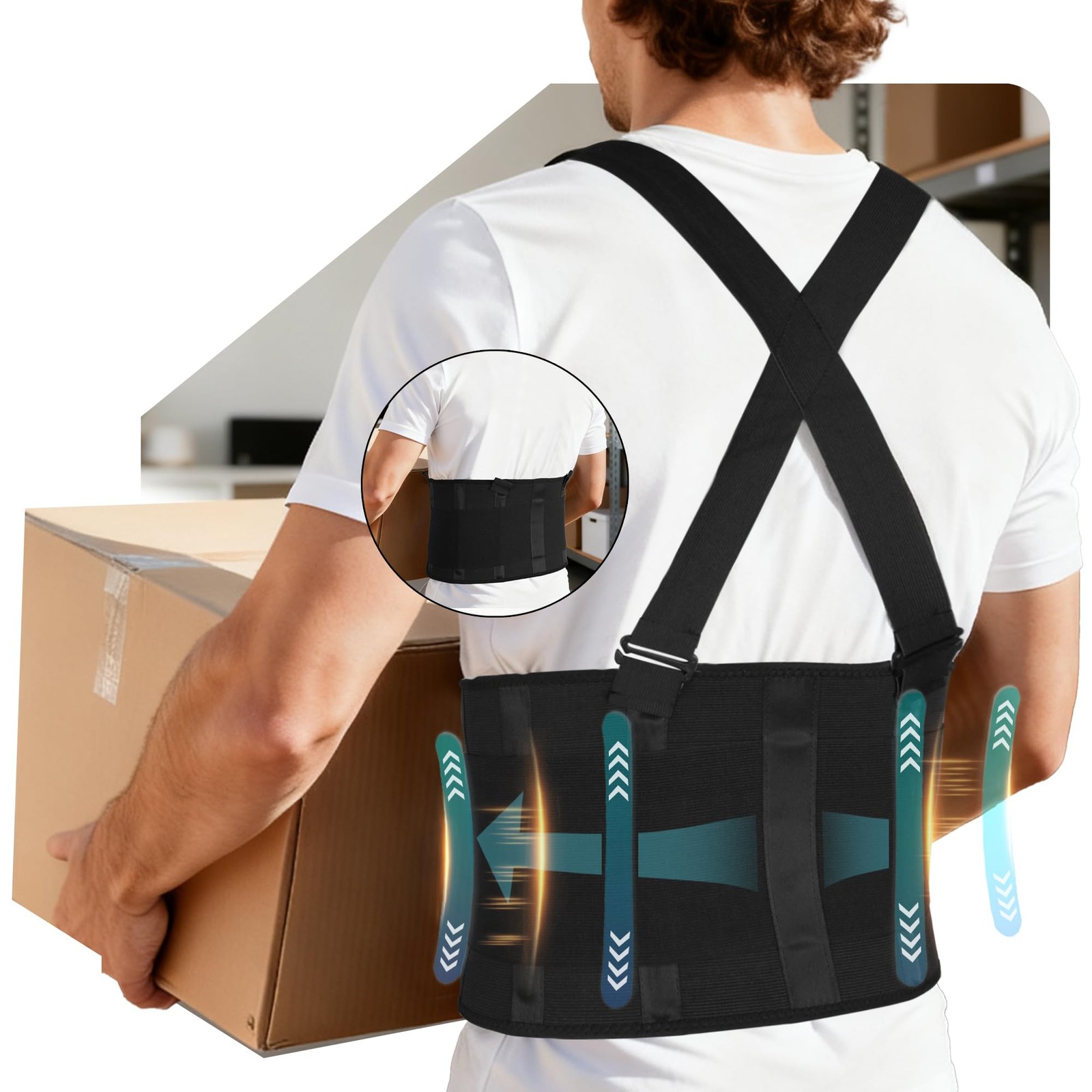 2-in-1 Work Back Brace for Men & Women, Adjustable Lumbar Support Belt with D…