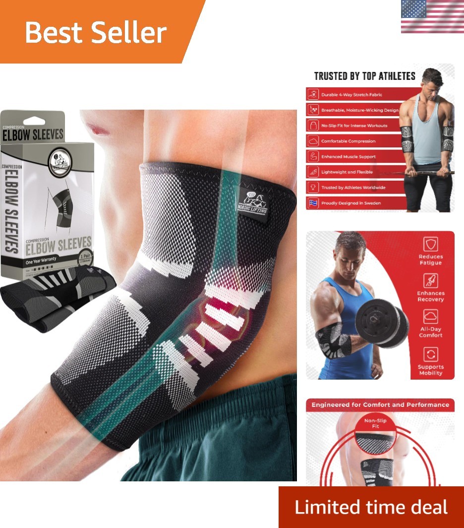 Adjustable Elbow Brace for Tennis & Golf – Durable Compression Sleeves – 2 Pack