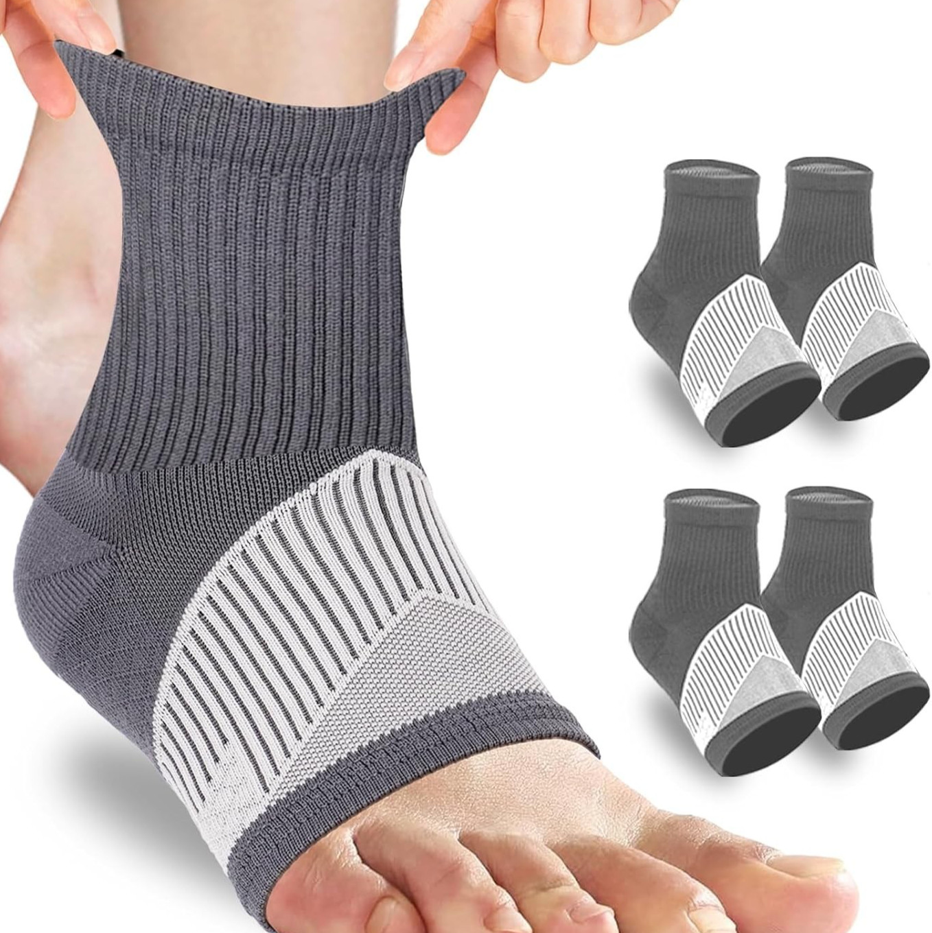 Ankle Compression Sleeves 2 pairs – Adult size Small, two toned gray