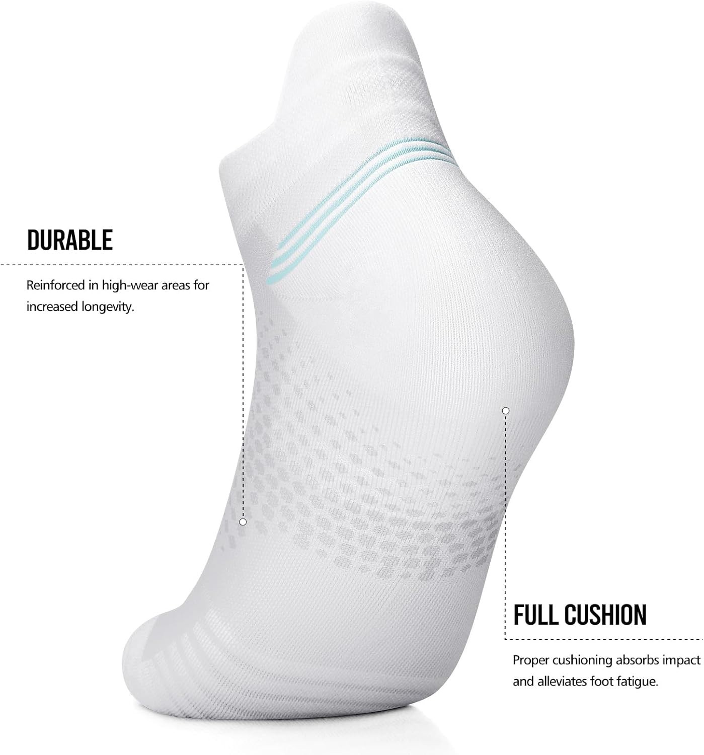 Cushioned Ankle Compression Socks for Women – 6 Pairs in Black, White, Grey