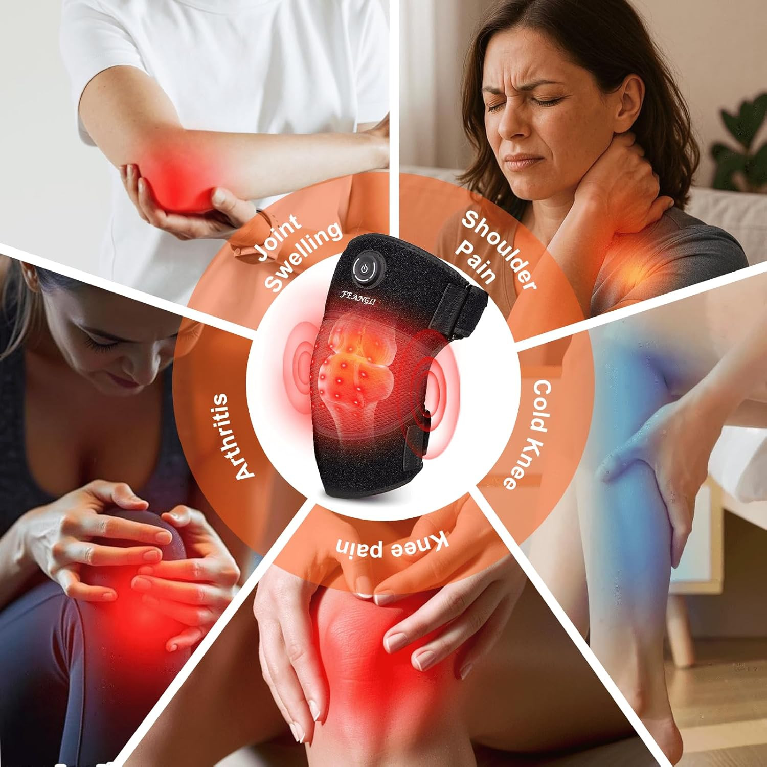 Red Light Therapy for Knee, Heated Knee Brace for Pain Relief, Cordless Infrared