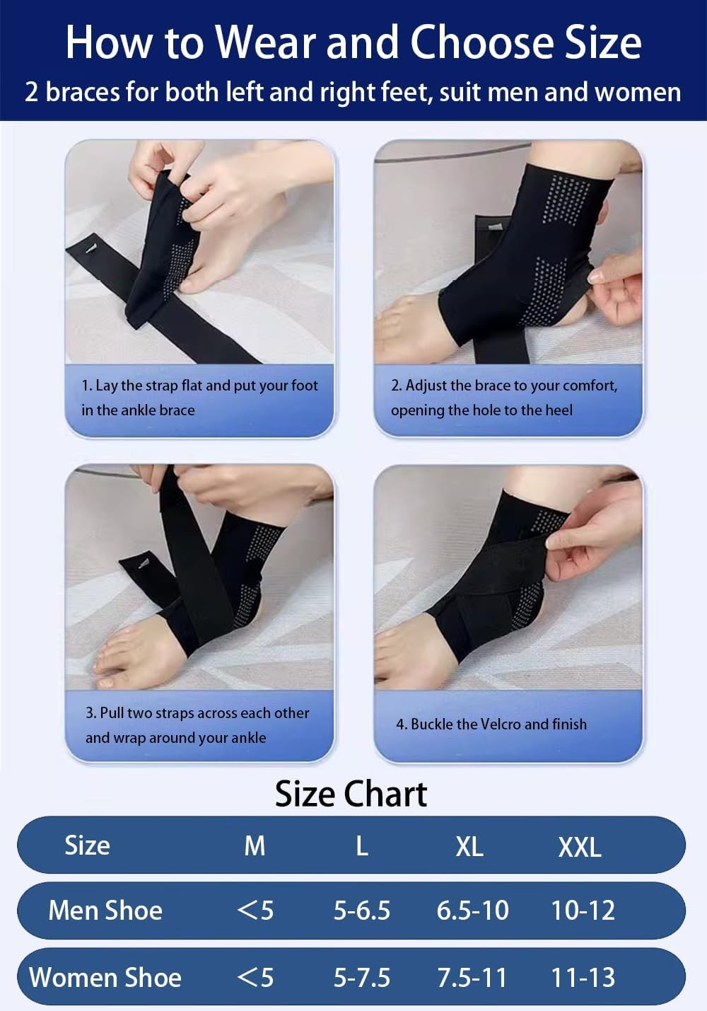 2 PCS Ankle Braces Women Men Compression Sleeve Plantar Fasciitis Black Medium