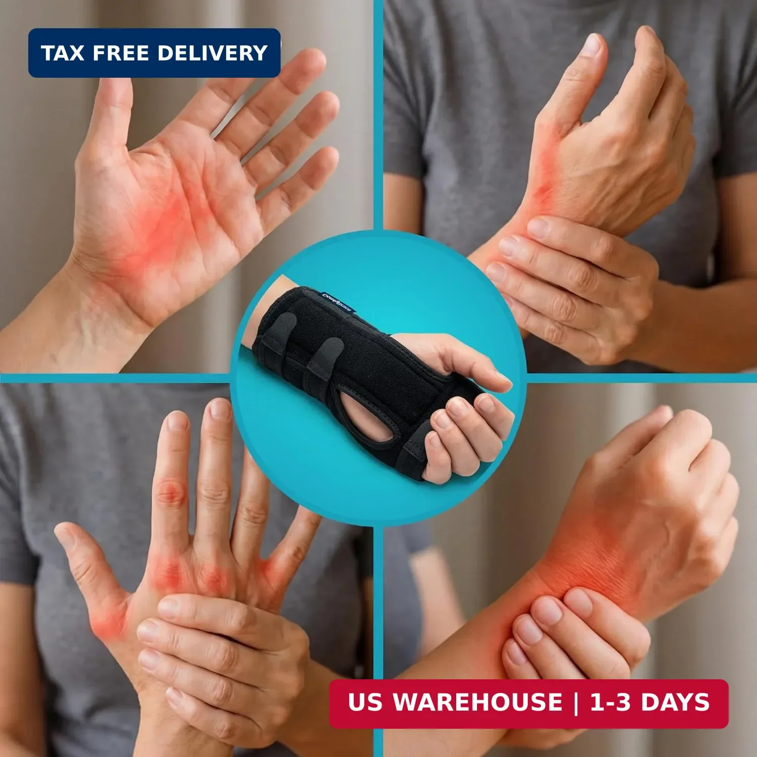 ComfyBrace 2 PACK Nighttime Pain Relief Wrist Brace for Carpal Tunnel, Tendoniti