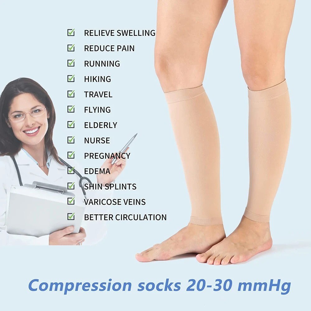 1 Pair Black 30-40mmHg Calf Compression Sleeves Varicose Vein Sports Support