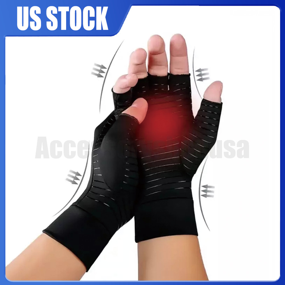 New Black Copper Arthritis Compression Glove Hand Support Pain Relief Joint Self