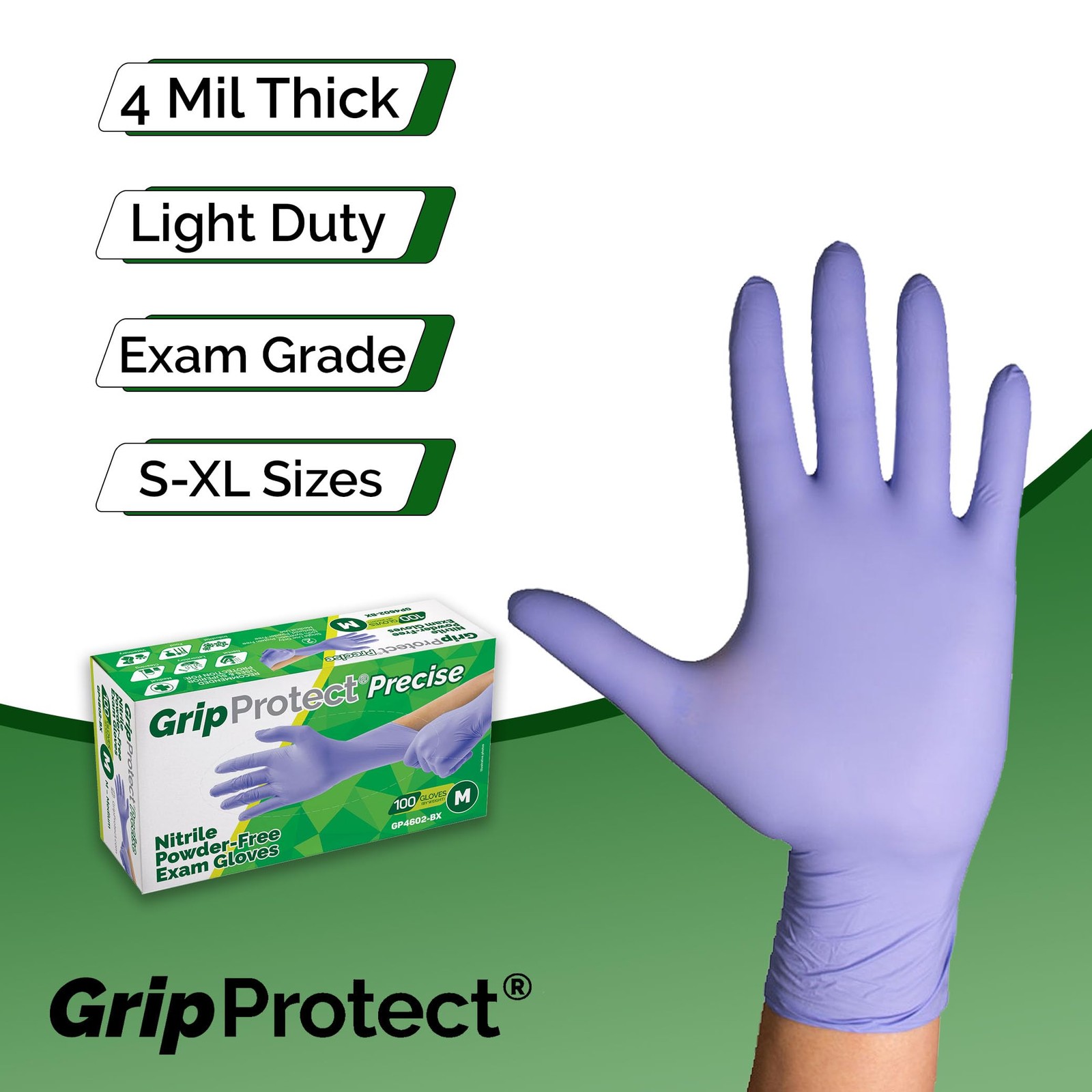 GripProtect Precise Nitrile Gloves 4 Mil – Medium (Pack of 100), Blue
