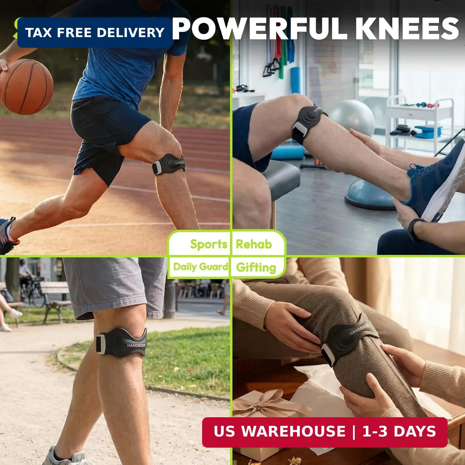 HANDBODE Patellar Tendon Support Strap, Silicone Knee Brace for men women, Adjus
