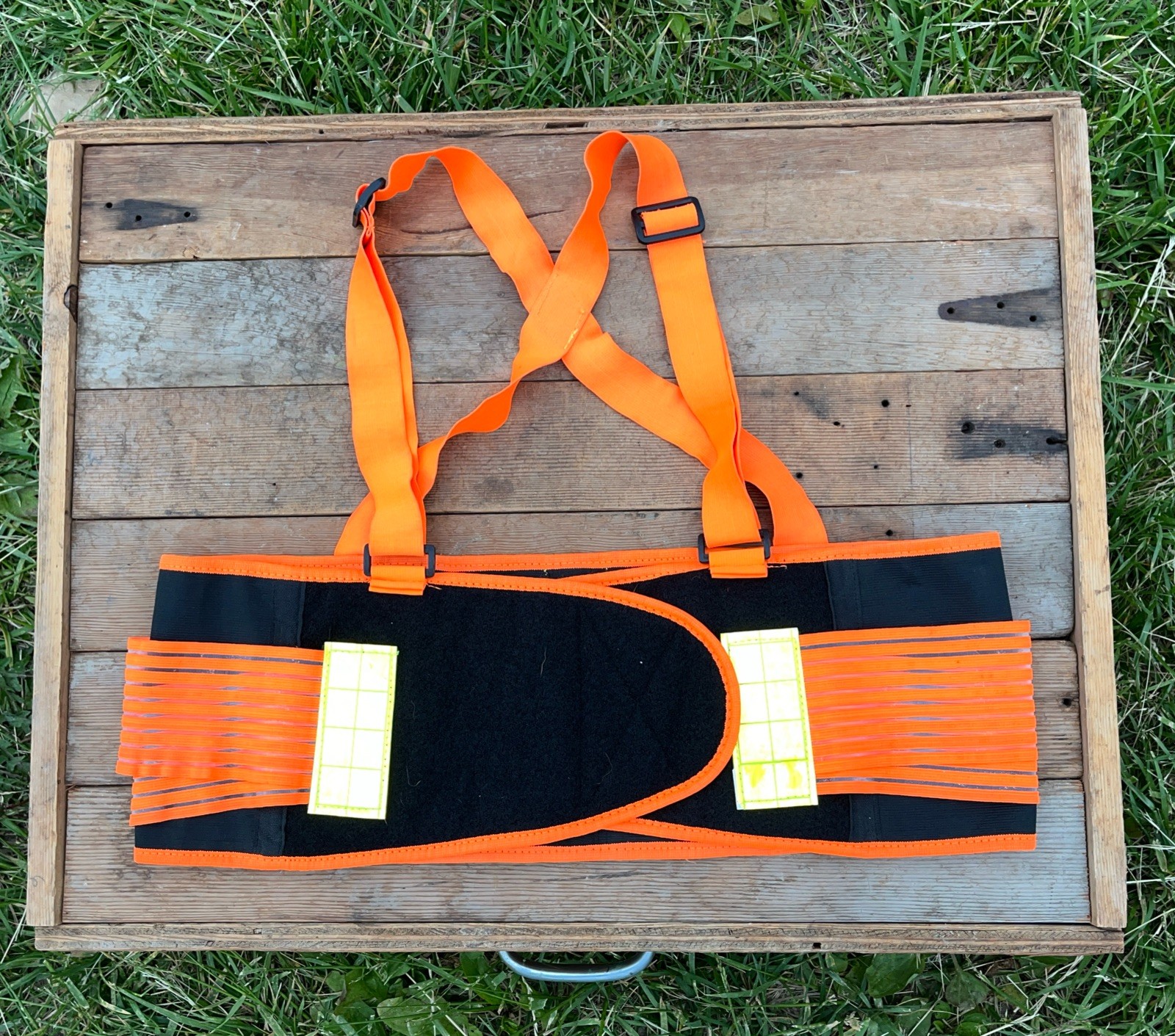 Western Safety XL Lumbar Support Belt with Suspenders – Neon Orange & Reflective