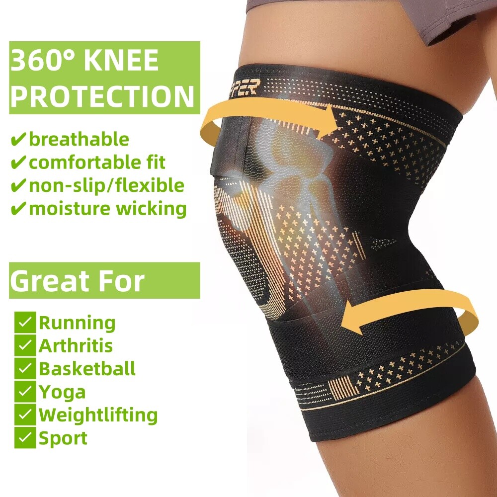 Copper Knee Brace Support Compression Sleeve Sport Joint Arthritis Pain Relief