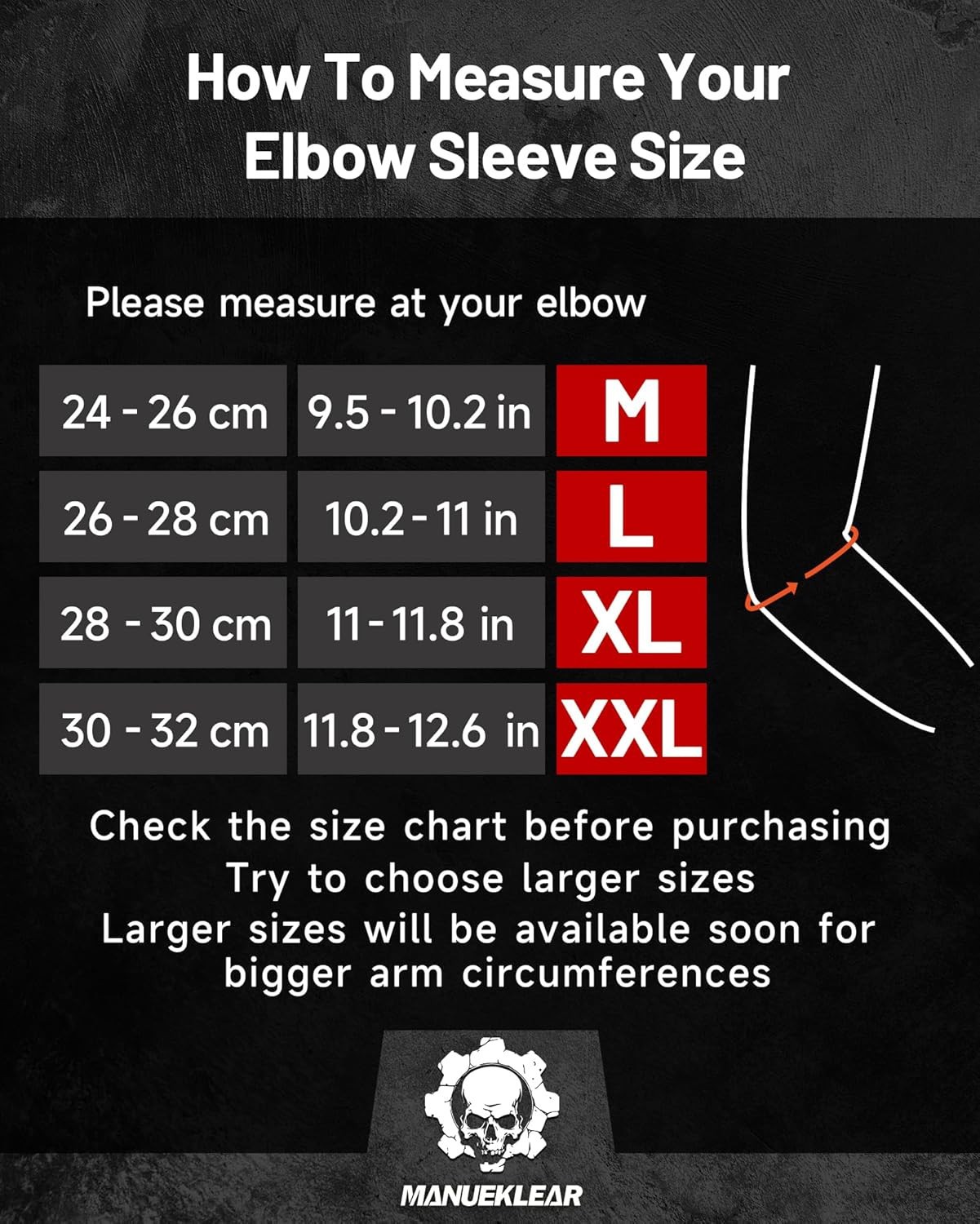 MANUEKLEAR 5mm Neoprene Weight Lifting Elbow Sleeves for Men (1 Pair), L