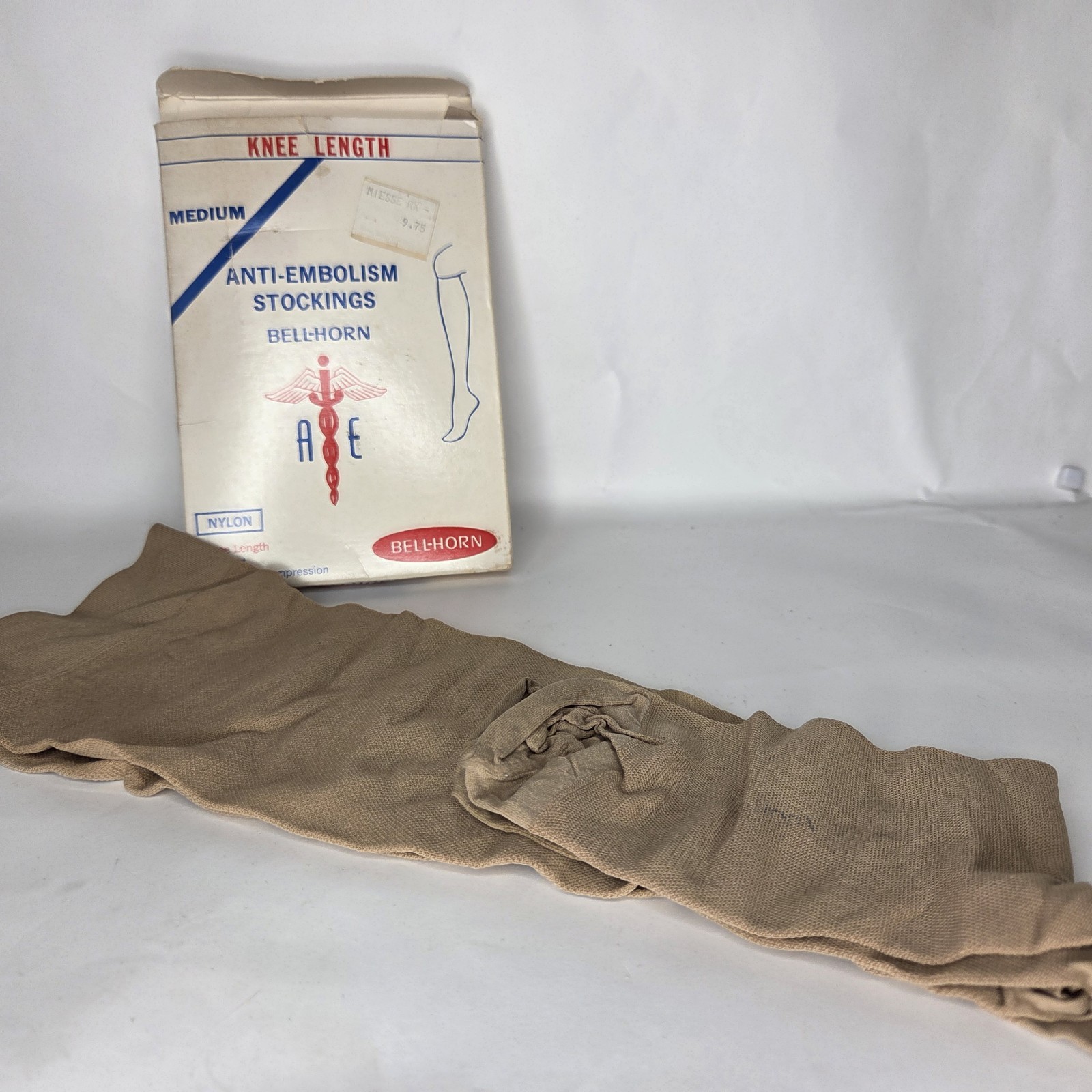 Vintage Bell-Horn Sz Medium Beige Anti-Embolism Knee Length Closed Toe Stockings