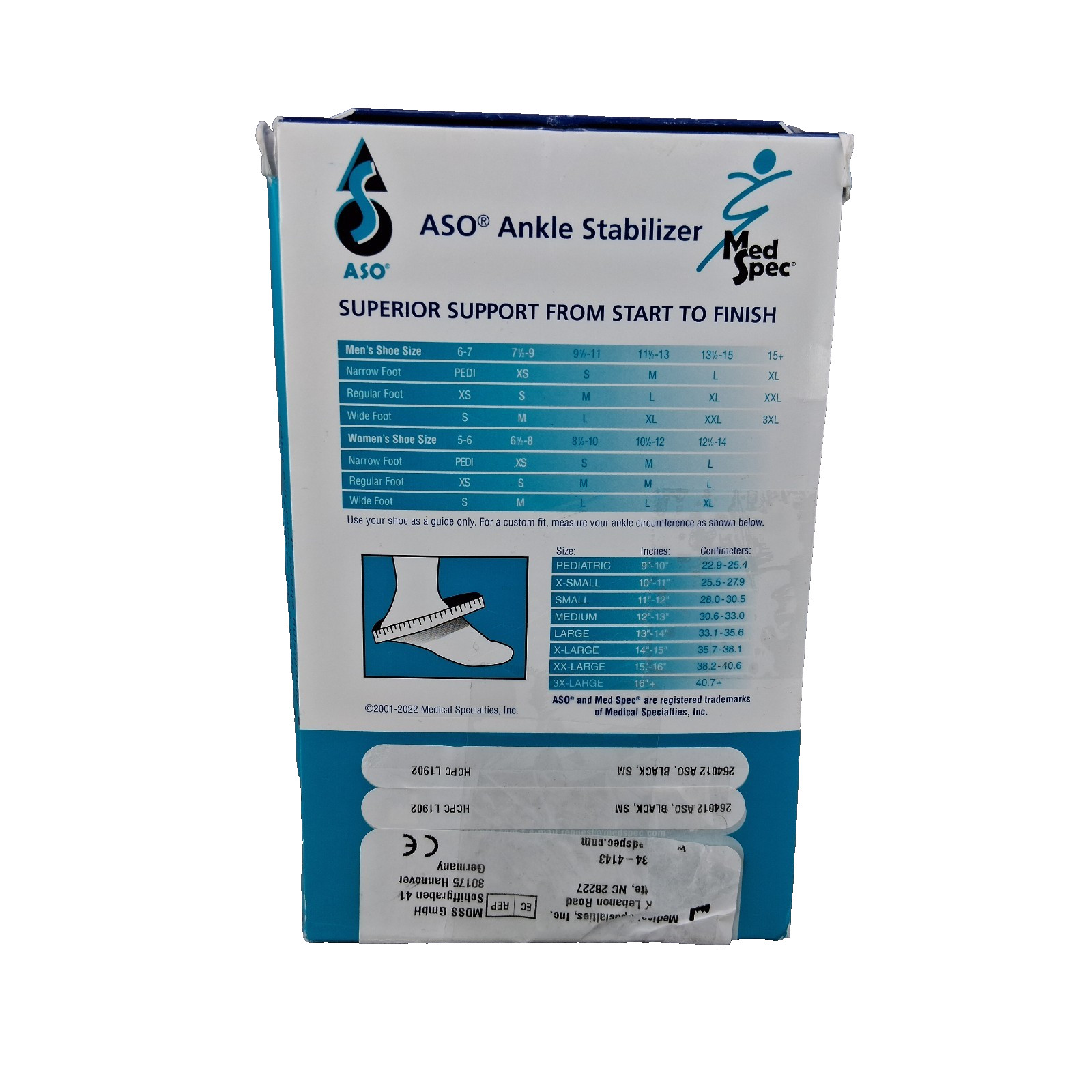 Med Spec ASO Ankle Stabilizer Small Black Ankle Brace for Sprained Ankle 264012