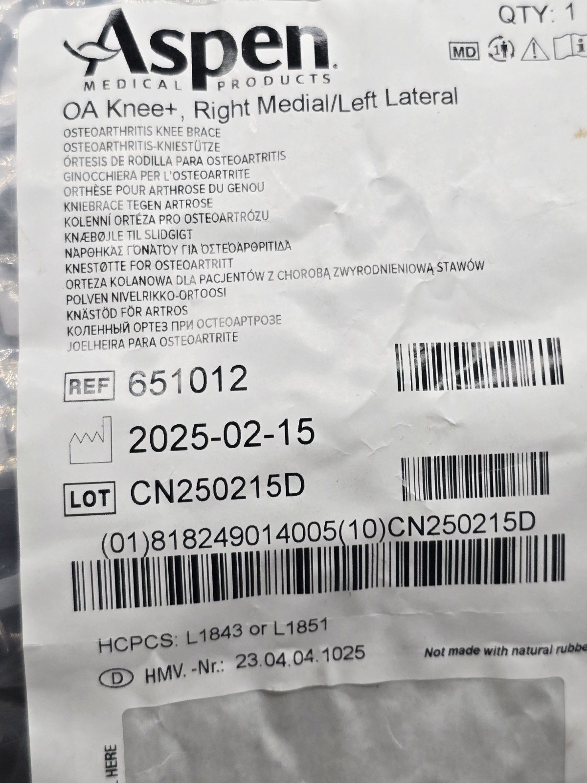 Aspen OA Knee + Brace Right Medial/Left Lateral (651012) New