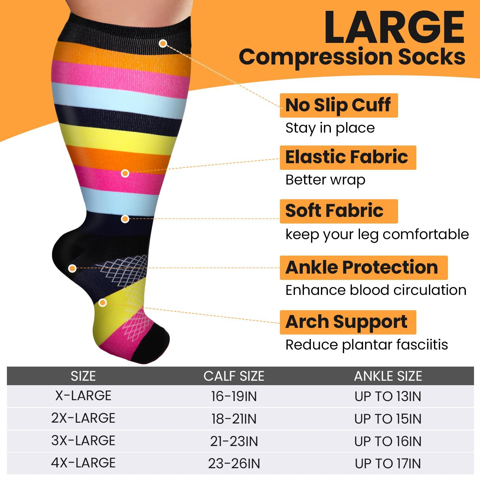 8 Pairs Plus Size Compression Socks for Women Men Wide Calf Extra Large Size …