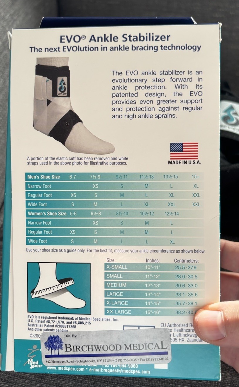 Med Spec EVO Ankle Stabilizer Brace Extra X Small Black 264091 Very Nice W/ Box