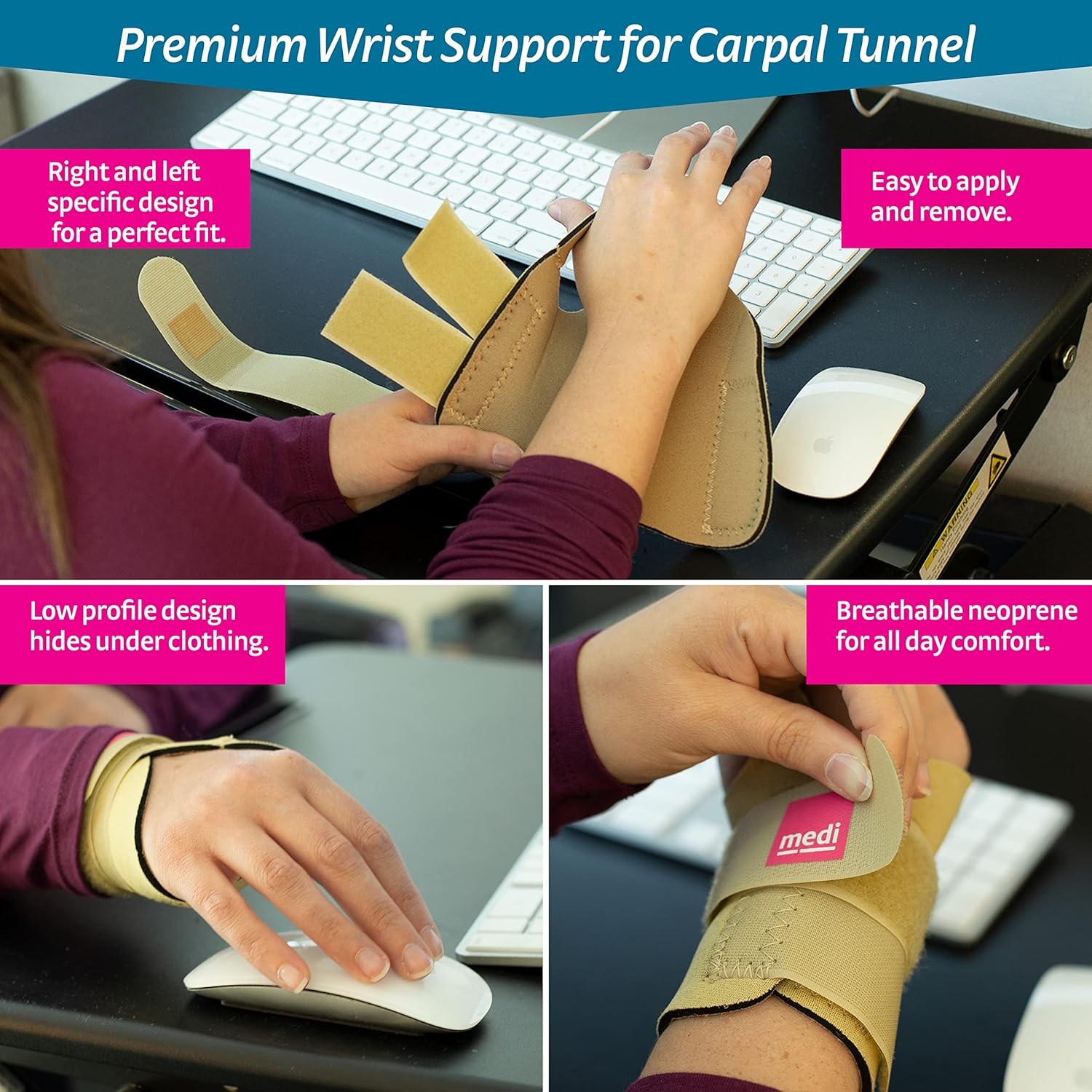 MEDI PROTECT Carpal Tunnel Support w/Strap Right Hand (Beige) X-Small 89401