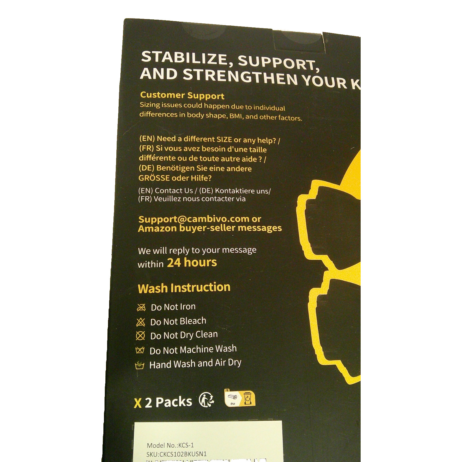 CAMBIVO ‎KCS-1 Patella Knee Support Strap Black 2-Pack NEW