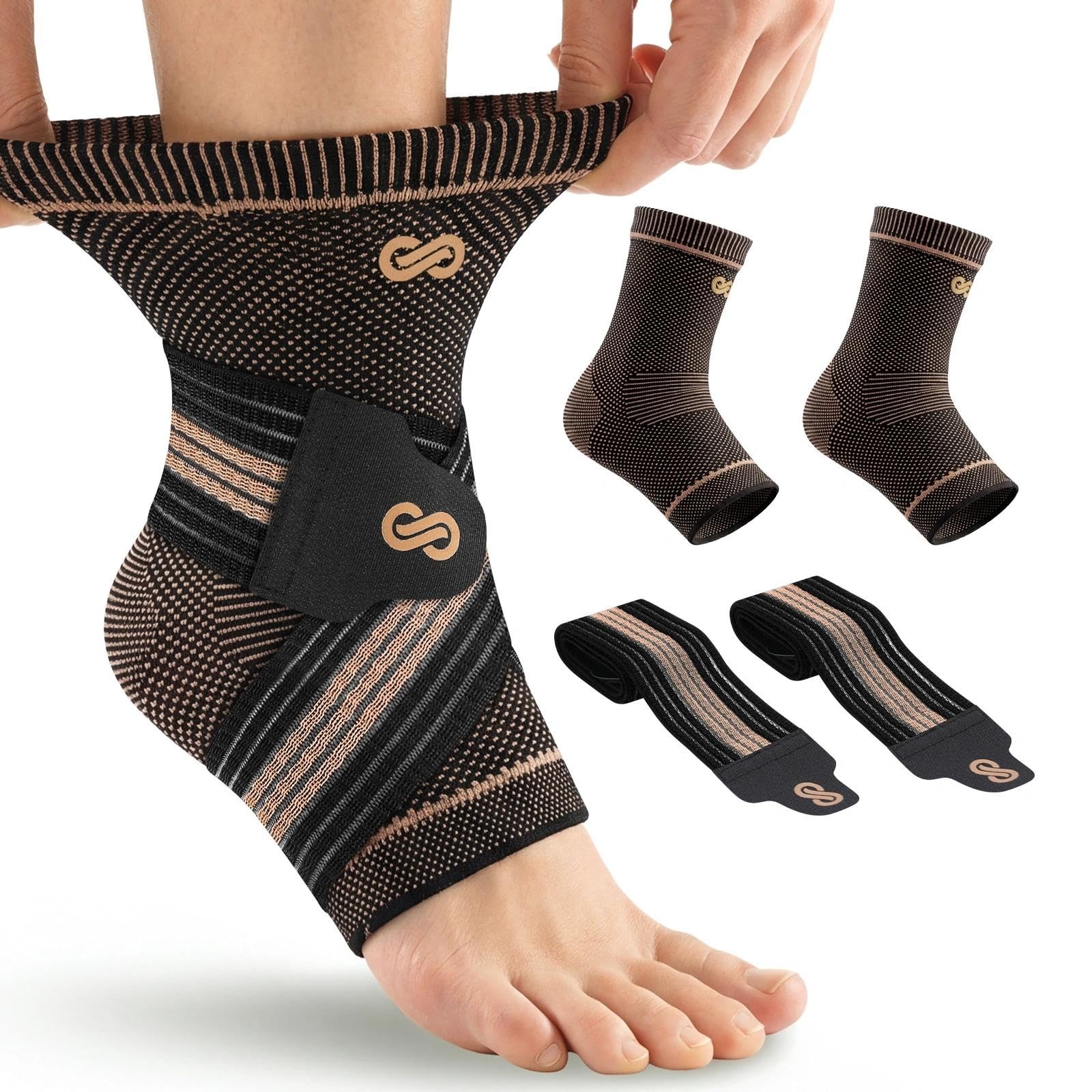 PAPLUS Ankle Brace for Women & Men, Copper Infused Medium, Black