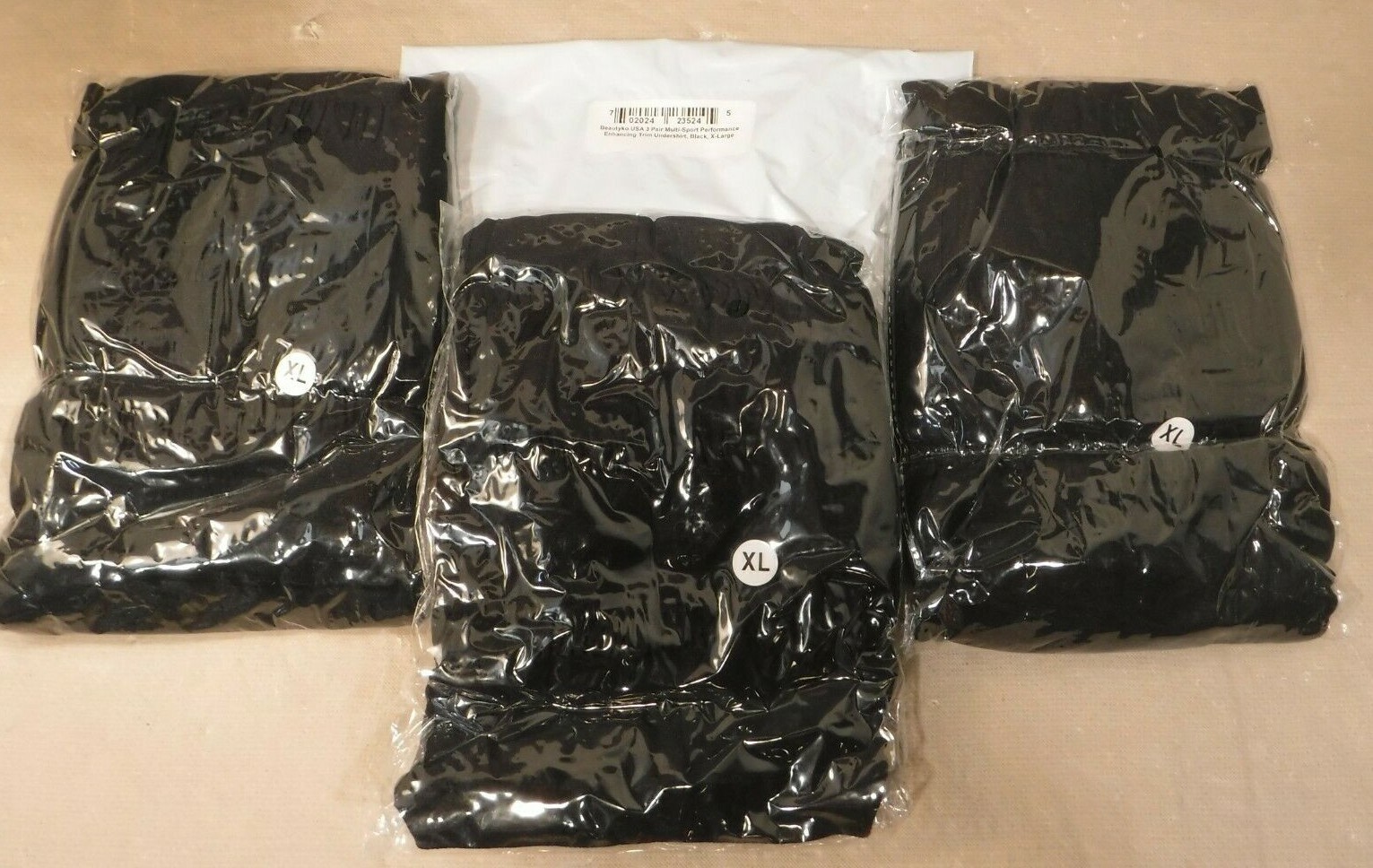 Beautyko USA 3 Pair Multi-Sport Performance Enhancing Trim Undershirt Black XL