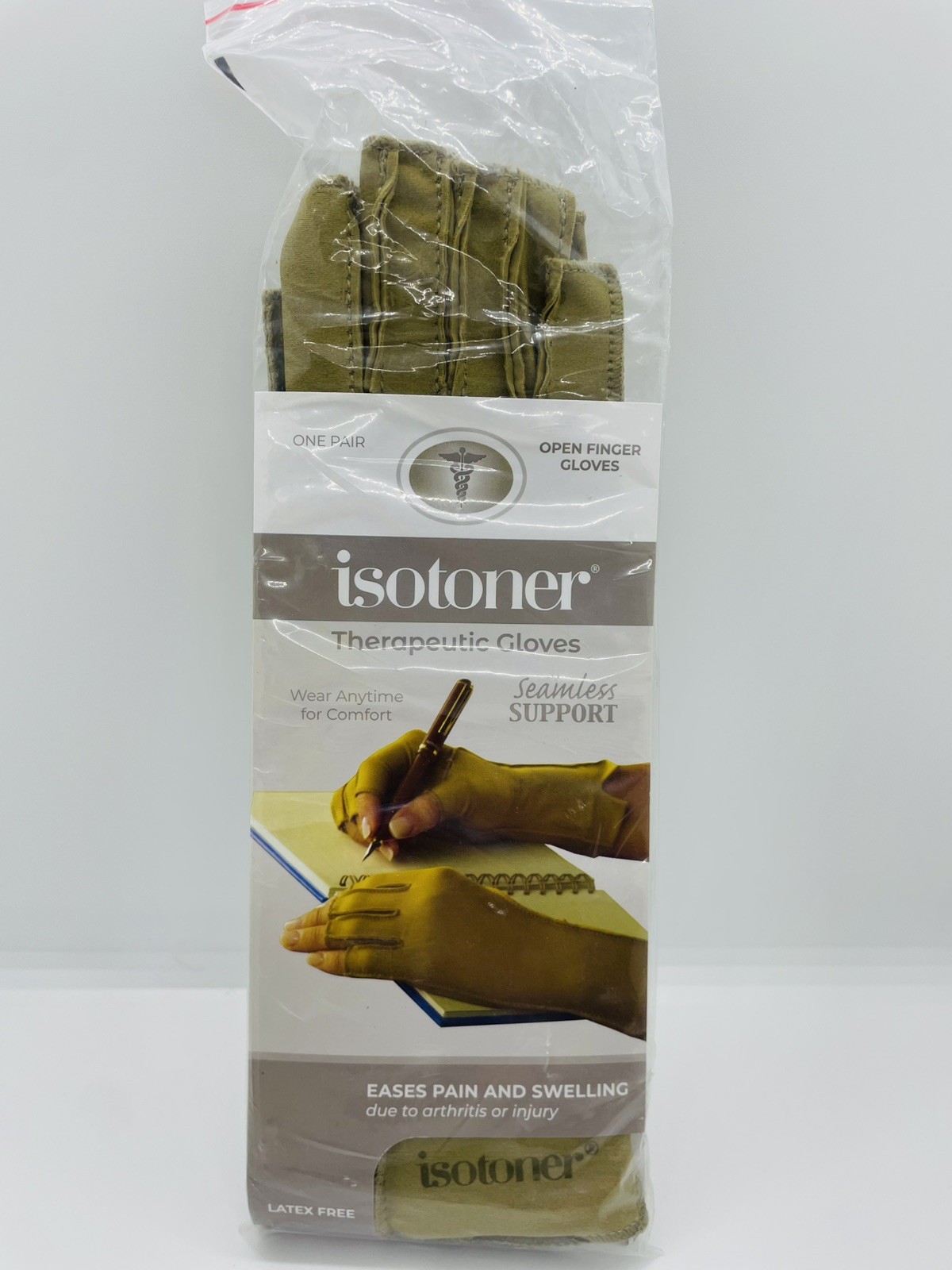 Isotoner Therapeutic Compression Fingerless Gloves Camel Tan, Large