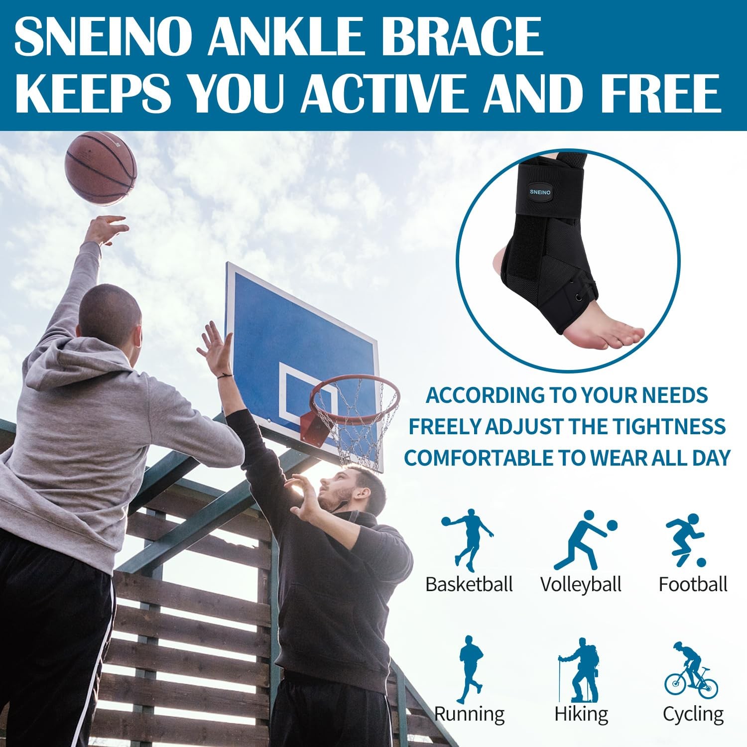 1 PC Ankle Brace Support Adjustable Lace Up Stabilizer Sprain Large 8 Black