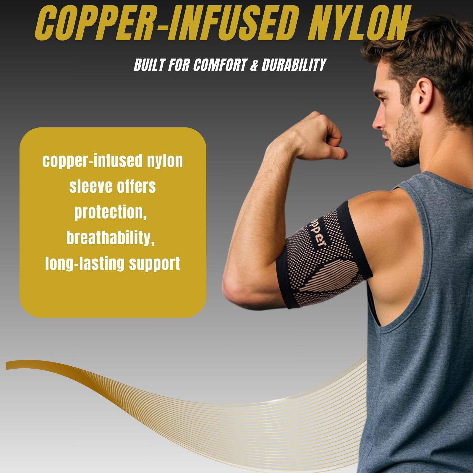 1 Pair Upper Arm Bicep Compression Sleeve Tendonitis Brace for Pain Relief, L