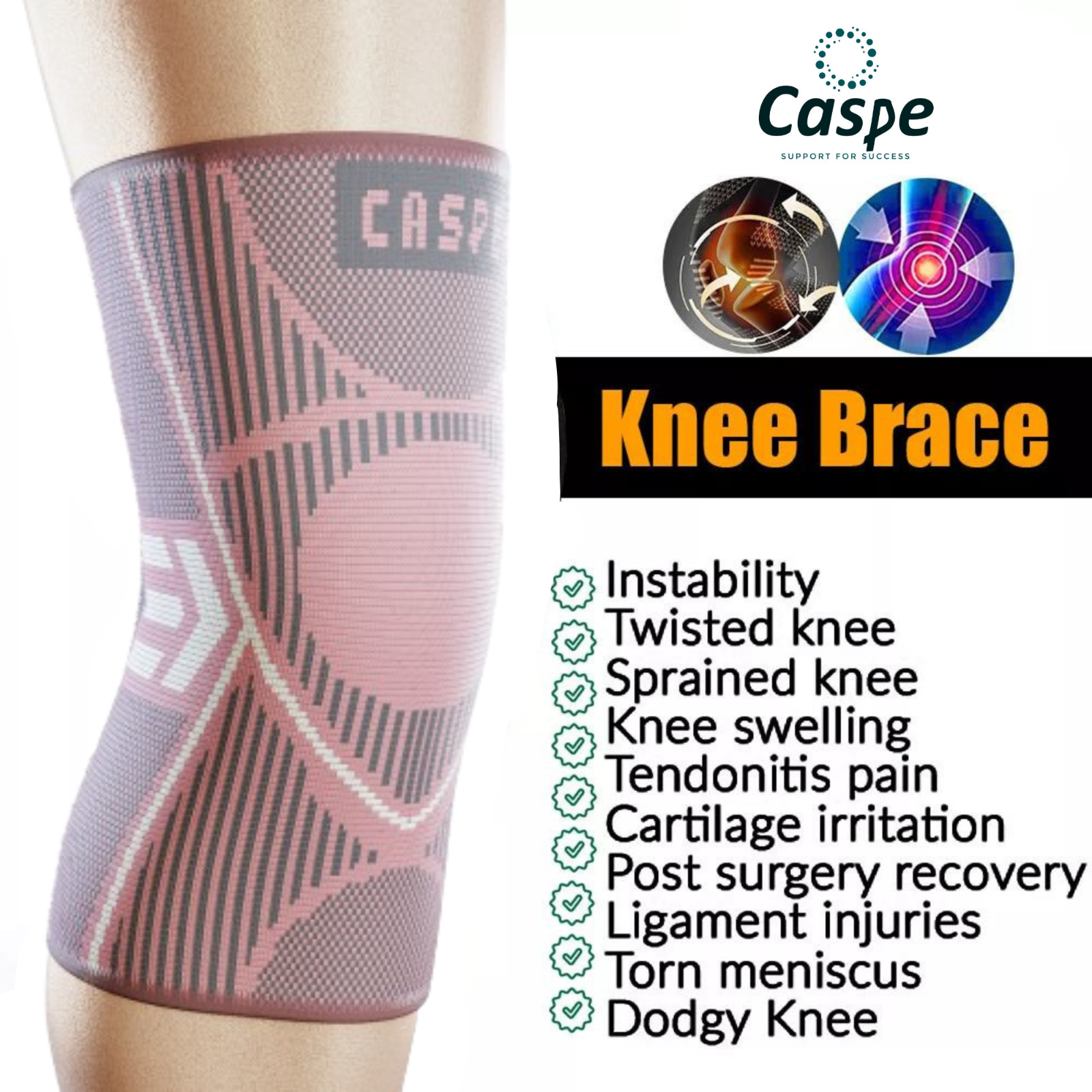 Caspe 2pcs Knee Brace for Women Knee Support Compression Sleeve Knee Joint Brace