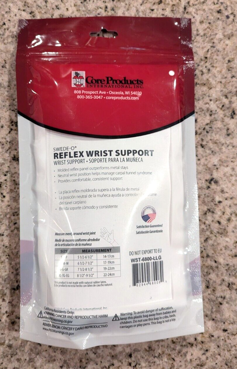 Swede-O Reflex Wrist Support Stabilize Comfort Relief Repetitive Motion Left Lrg