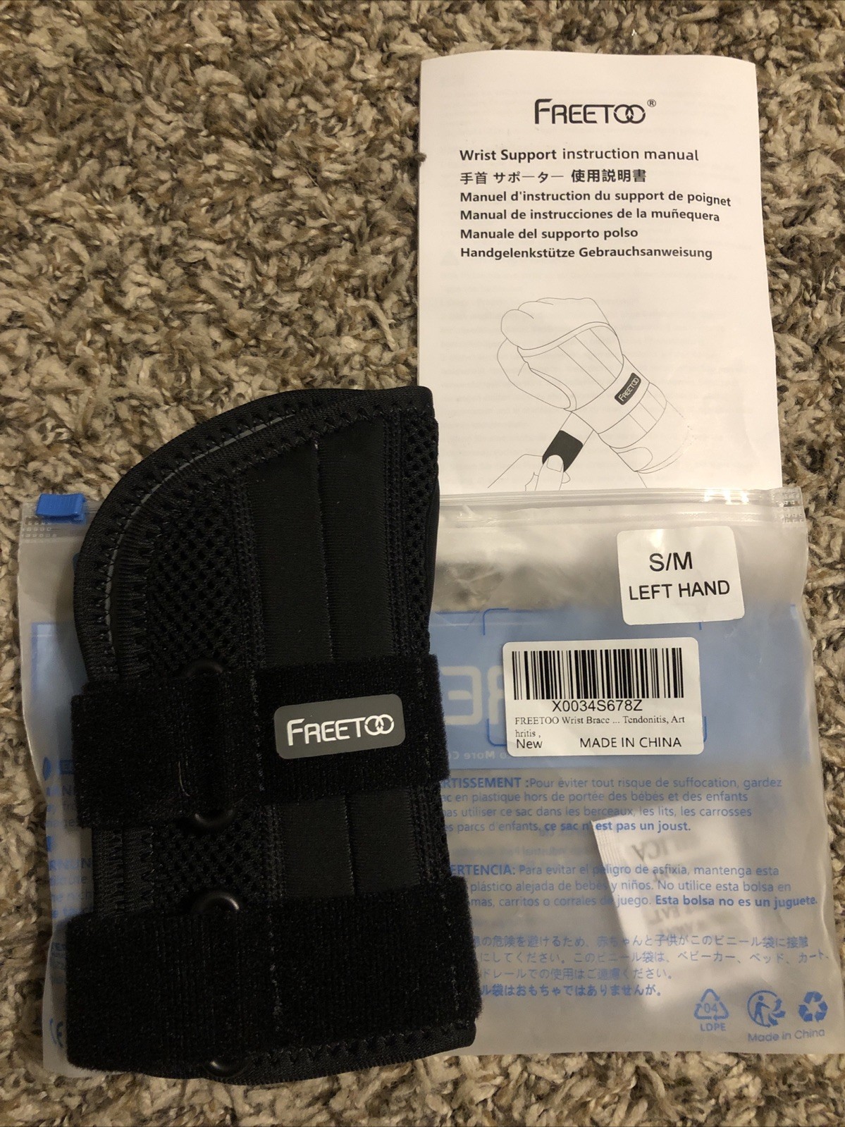 FREETOO Wrist Brace for Tendinitis Arthritis Maximum Support S/M Left Hand