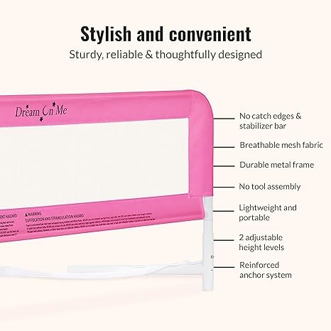 Adjustable Height Smooth Angle Safety Pink Child Bed Rail