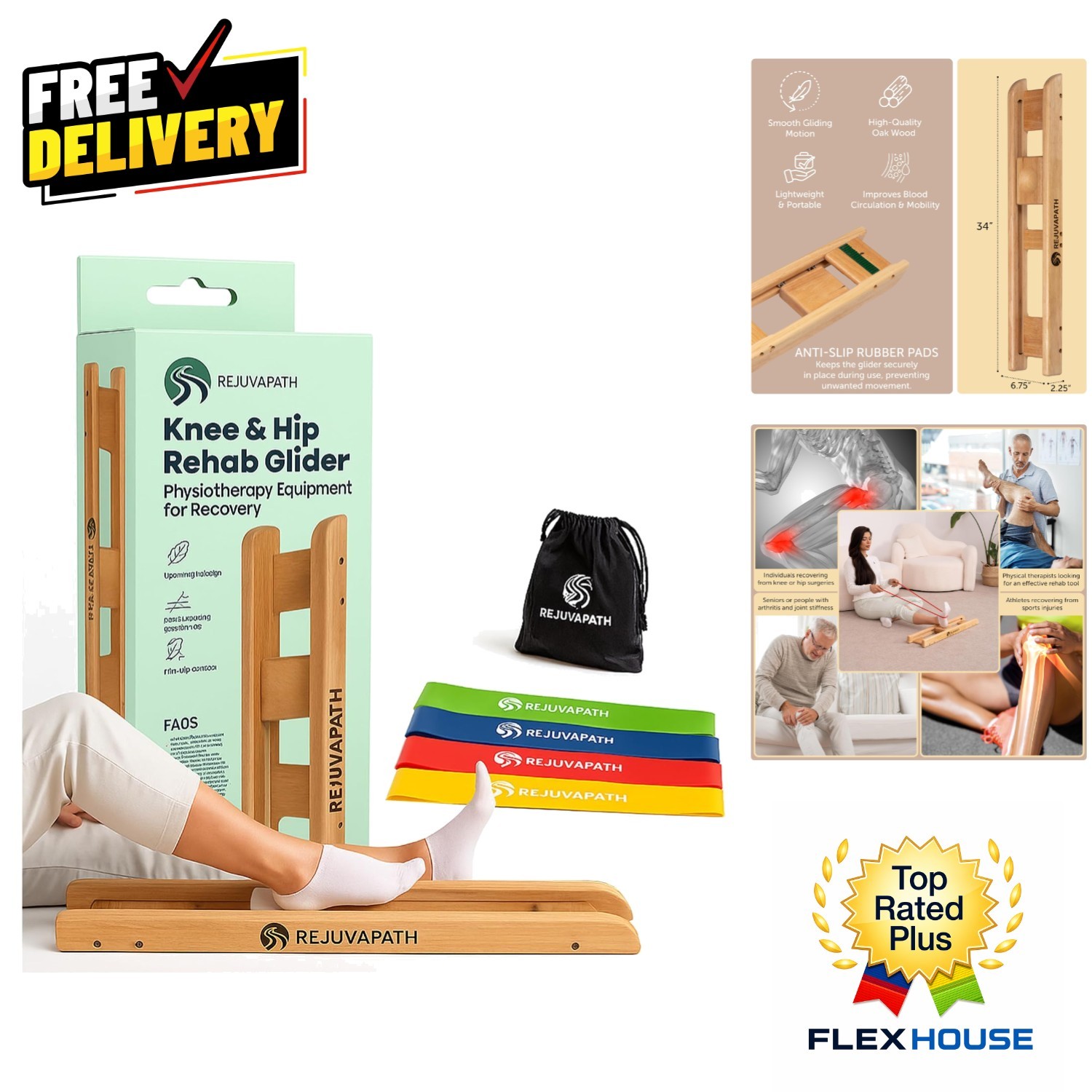 Portable Oak Slide Board – Knee & Hip Rehabilitation for Post-Surgery Recovery