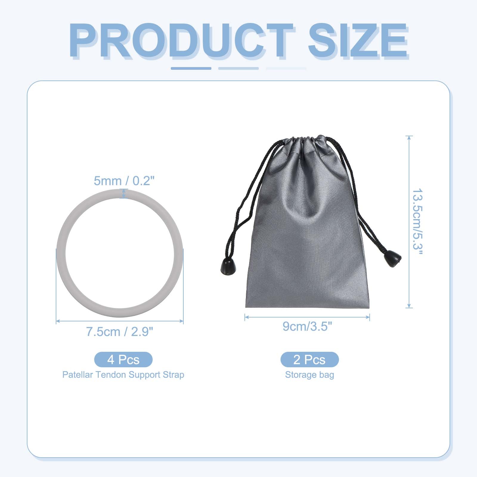 Patella Band Silicone Knee Band with Storage Bag – (2 Set, Gray)