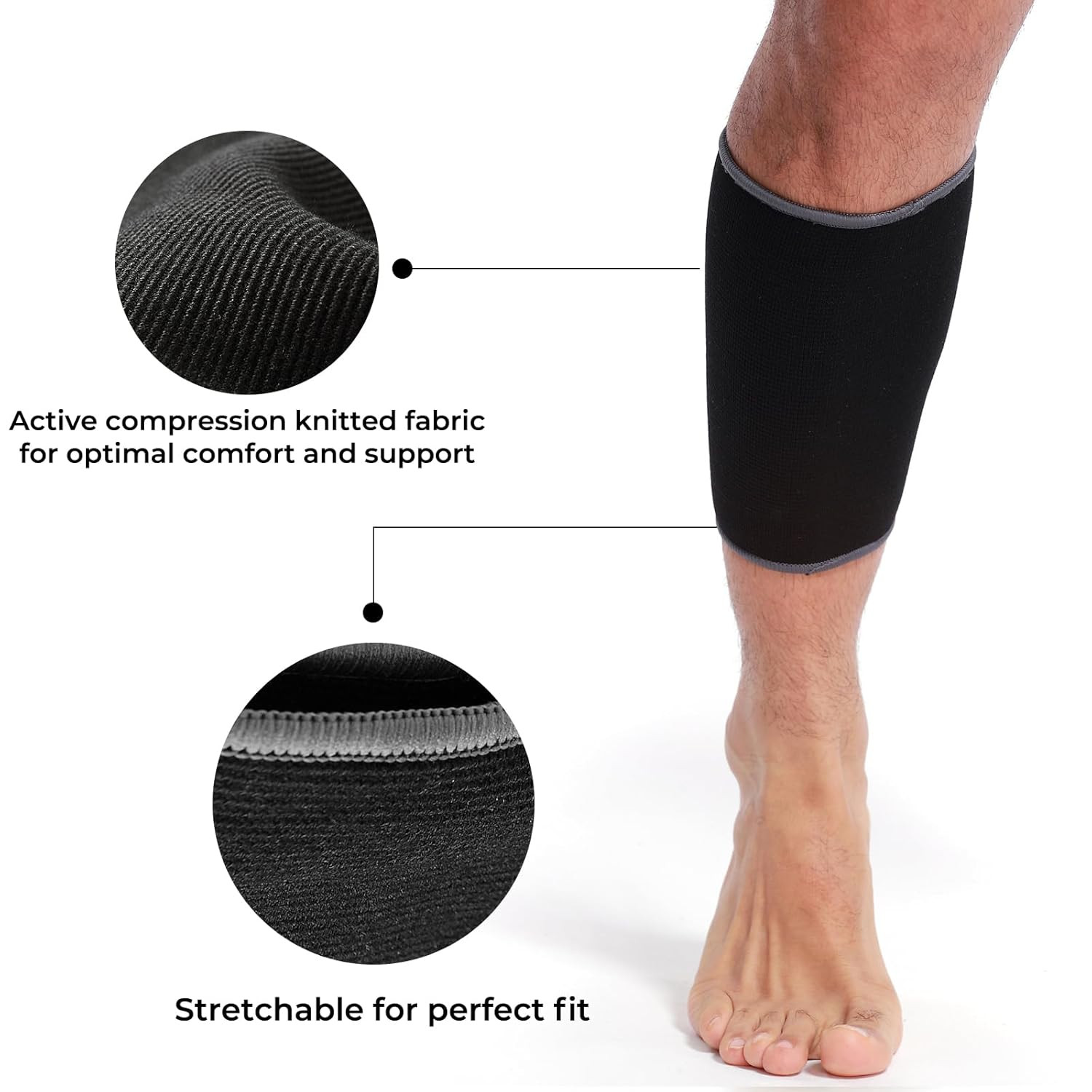 Calf Compression Sleeve for Calves Support or Shin Splint (Black Color, Size M,