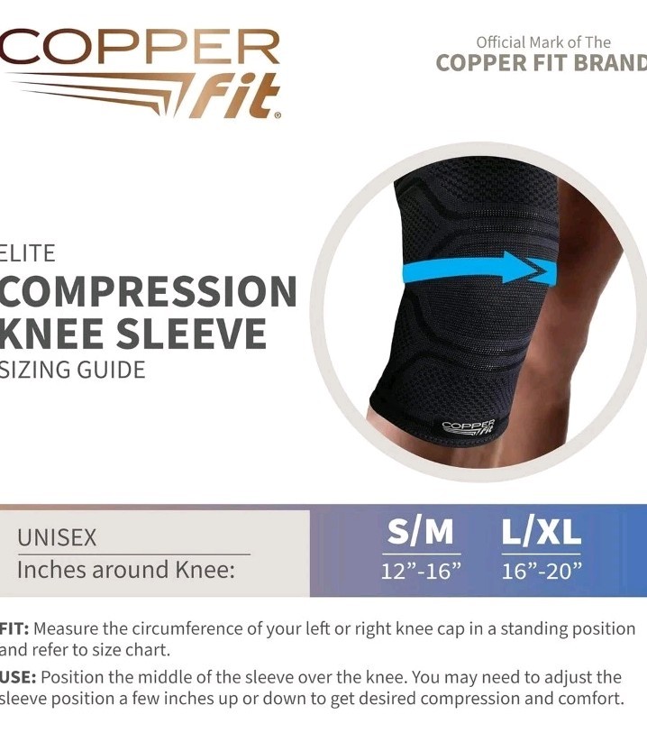 Elite Copper Fit Knee Compression Sleeve AirFlow S/M 12”-16” 2 Pack OPEN BOX