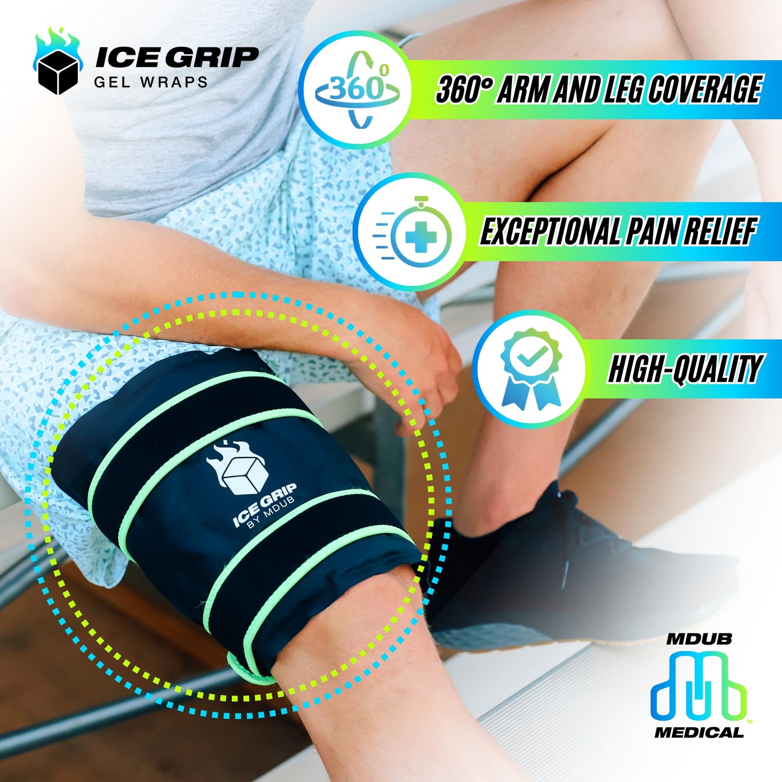 ICE GRIP Knee Hot & Cold Ice Wrap Post Surgery Compression Reusable Gel Pack