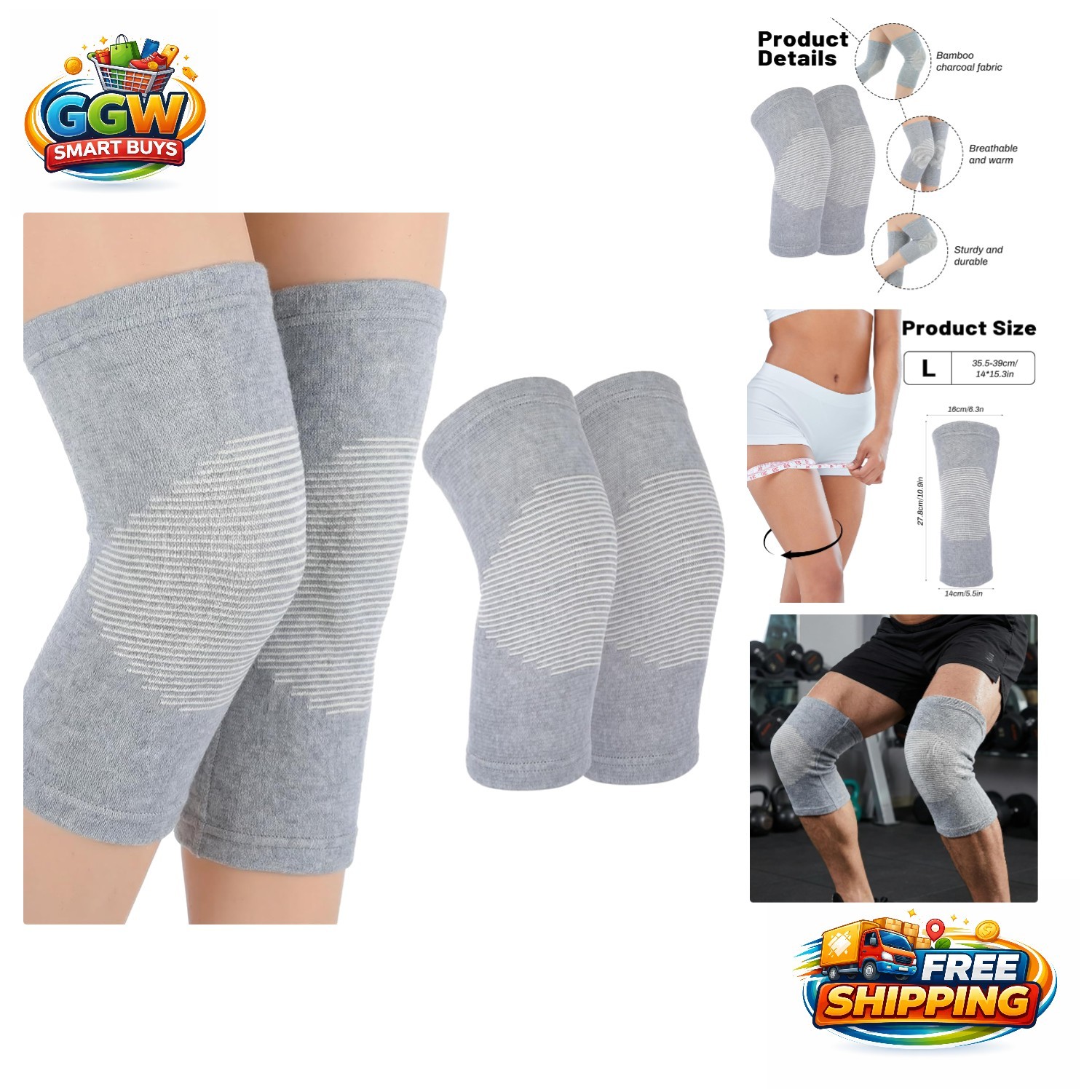 Large Bamboo Knee Sleeve – Breathable Compression Support for Pain Relief