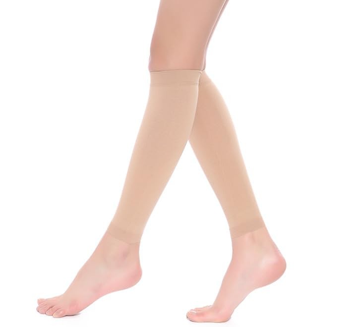Compression Leg Sleeves Socks for Men & Women, Calf Medium-Large Beige-l