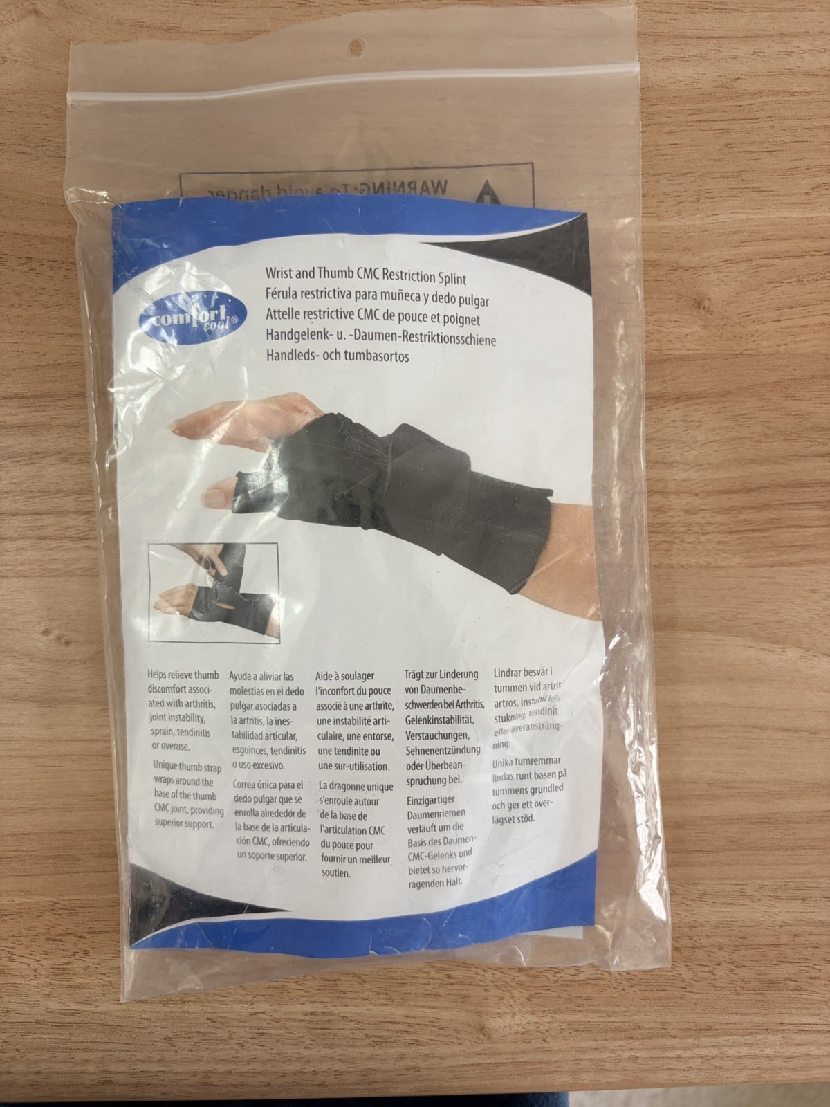 Comfort Cool Left Hand Size Medium+ Black Thumb CMC Restriction Splint New