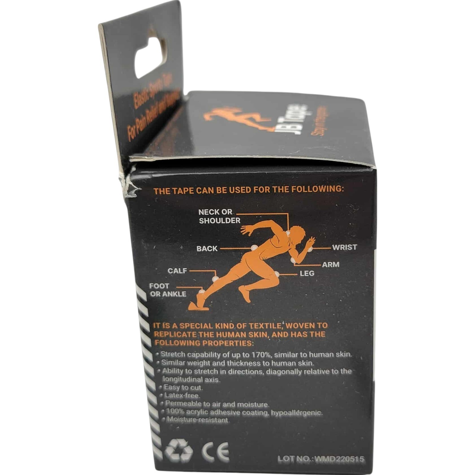 JB Tape Kinesiology Sports Tape 20 Precut Strips 3 Rolls 2″ x 16.4 FT Elastic