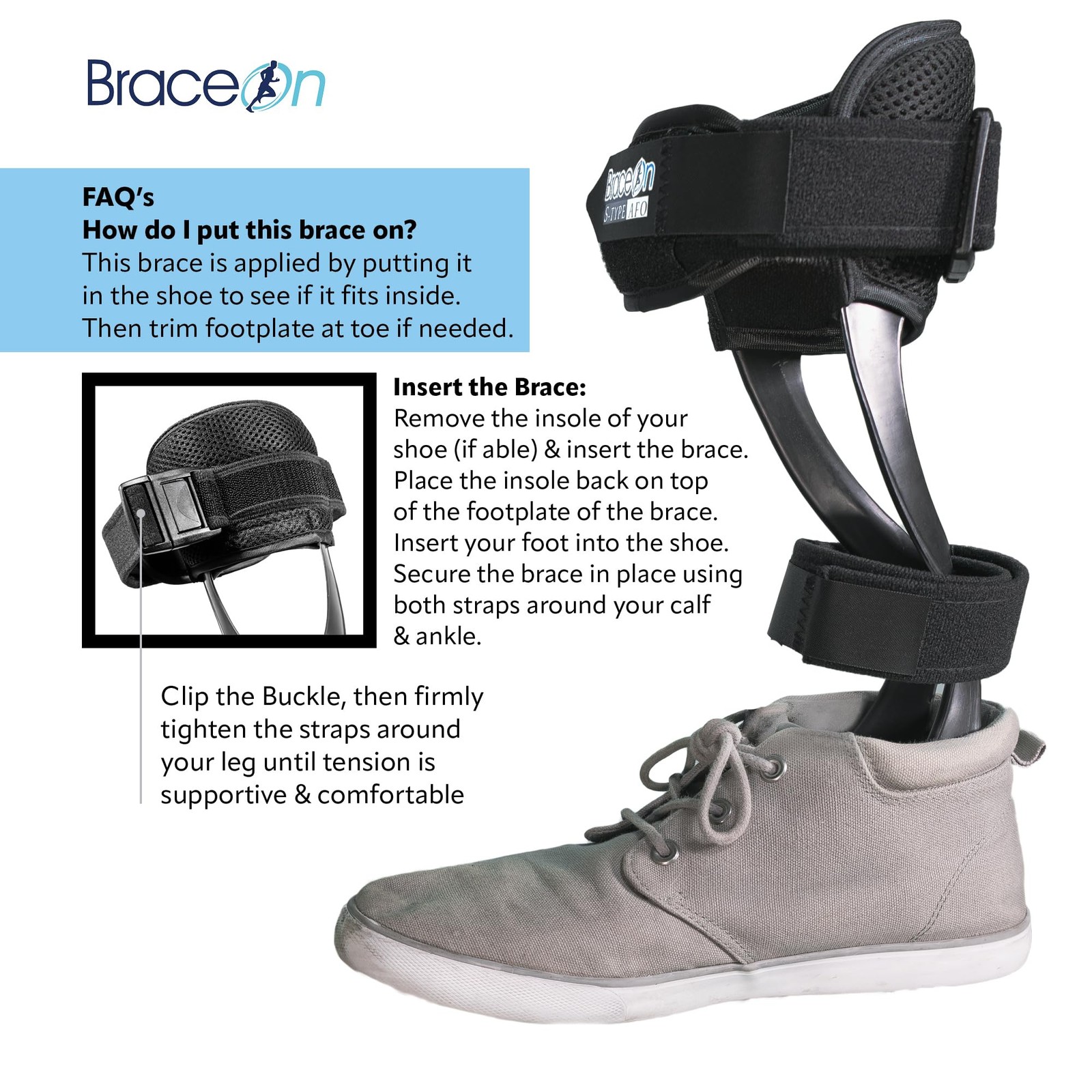 AFO S-Type – Drop Foot Stabilizer, Moldable, Trimmable, Lightweight Polyethylene