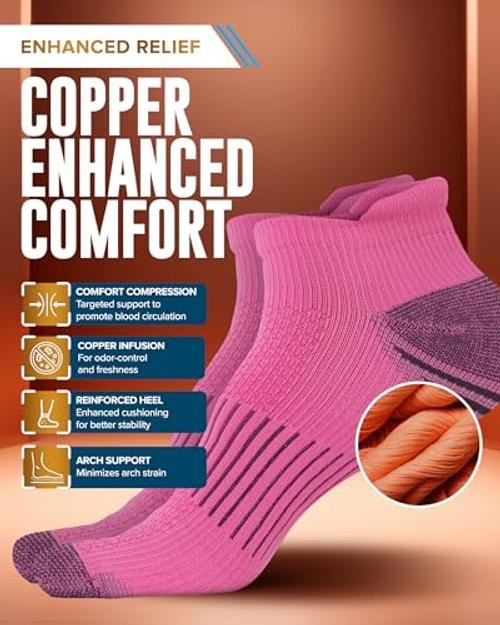 Copper Ankle Compression Socks for Large Navy/Light Blue/Purple/Pink – 4 Pairs