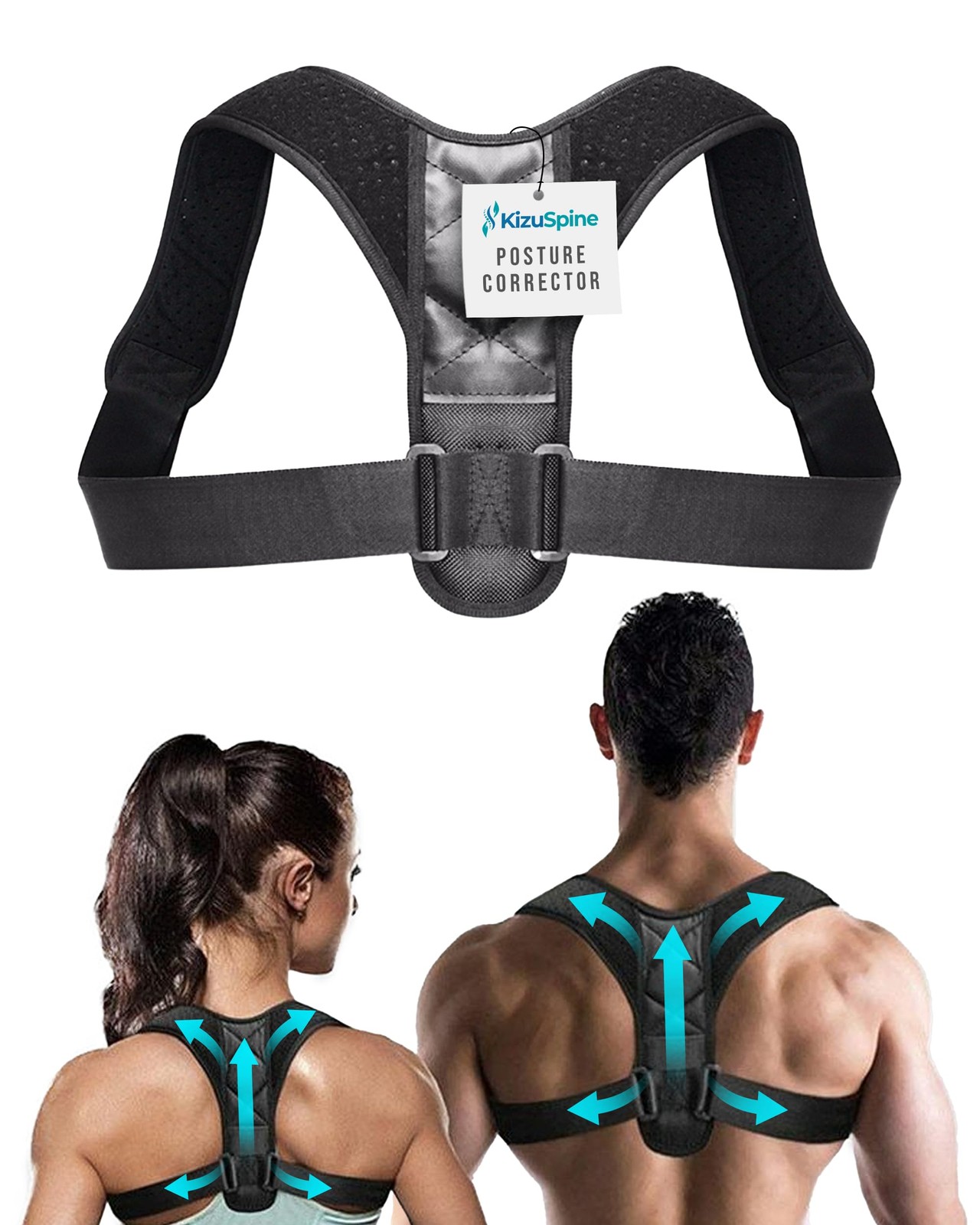 Kizu Spine Posture Corrector for Women, Medium, Black