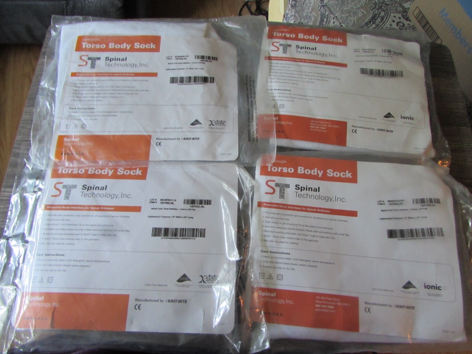 New Lot of 4 Scoliosis Torso Brace Shirts Body Socks Vneck 8″ Wide x 22″ Long *