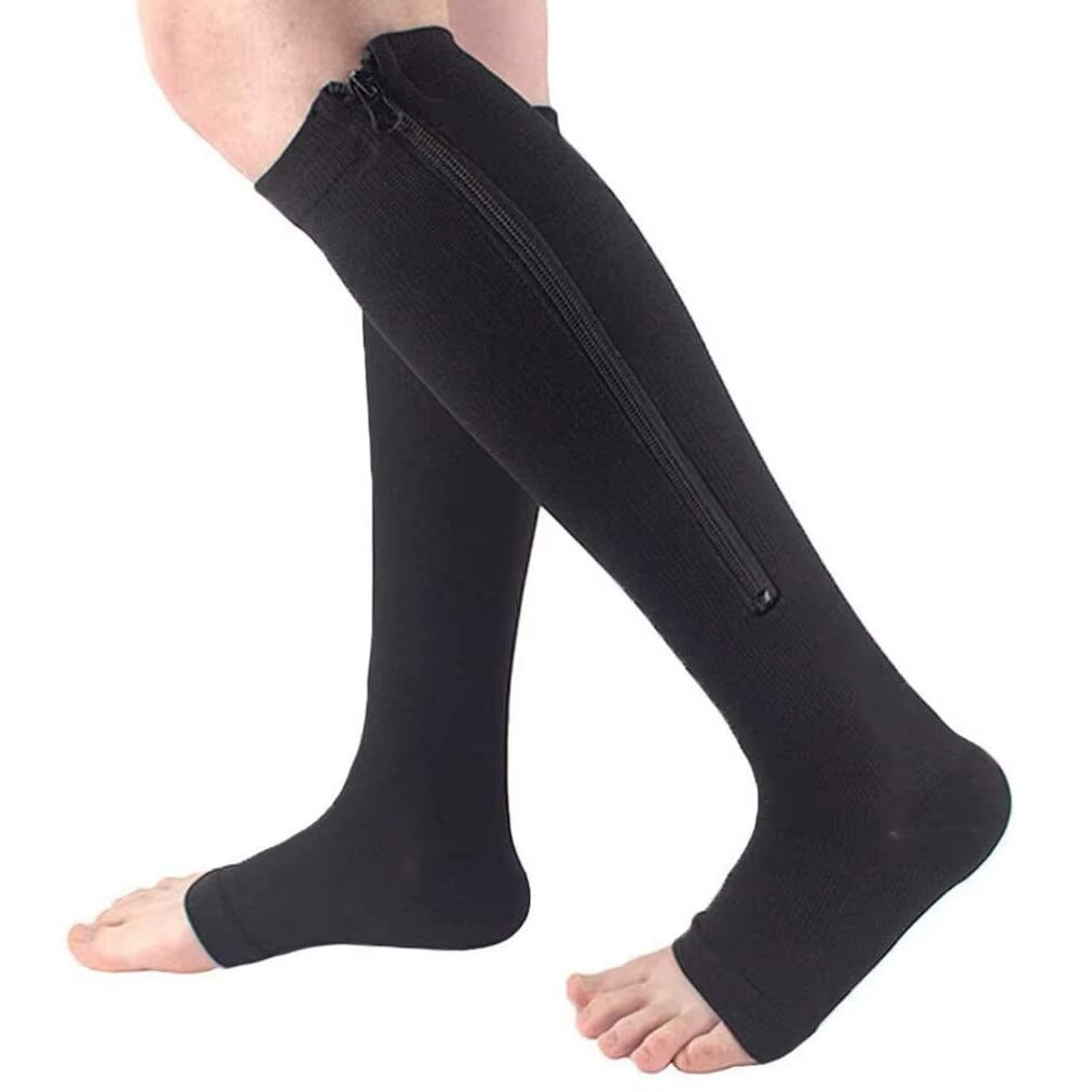 Compression Socks Men Women Support Knee Zipper Open Toe Thin Anti Fatigue Socks
