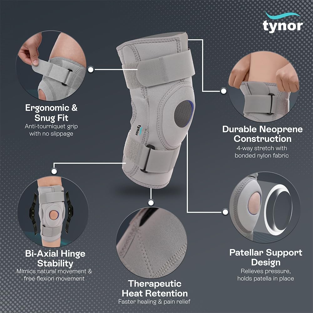 TYNOR Hinged Knee Brace Double Strap Adjustable Neoprene Knee Support Men