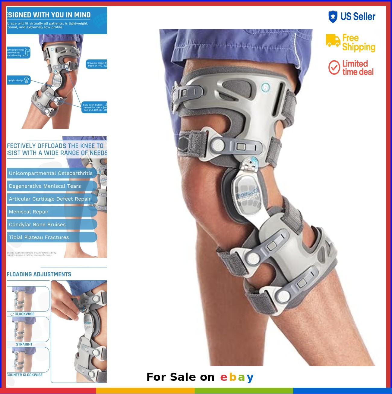 Knee Brace OA Unloader Hinged Single Upright Adjustable Push Button Buckle